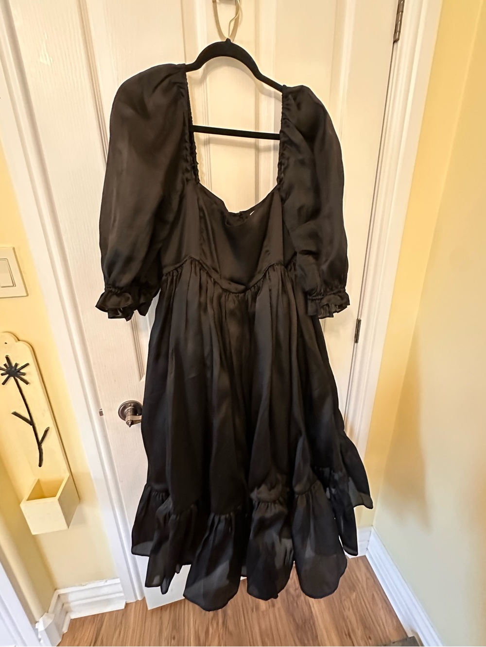 Selkie Silk Caviar French Puff Dress Black 1X Worn Once